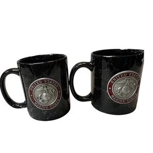 Unbranded Coffee Mugs Black Marble USMC Medallion Set of 2 - OS